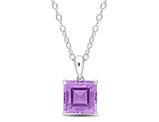 2.25 Carat (ctw) Princess-Cut Amethyst Solitaire Pendant Necklace in Sterling Silver with Chain